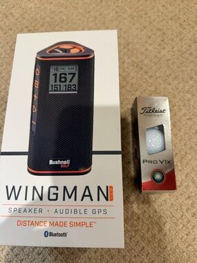 Wingman Portable Bluetooth Speaker + Audible GPS w/ 3 Titleist Pro Vx golf balls
